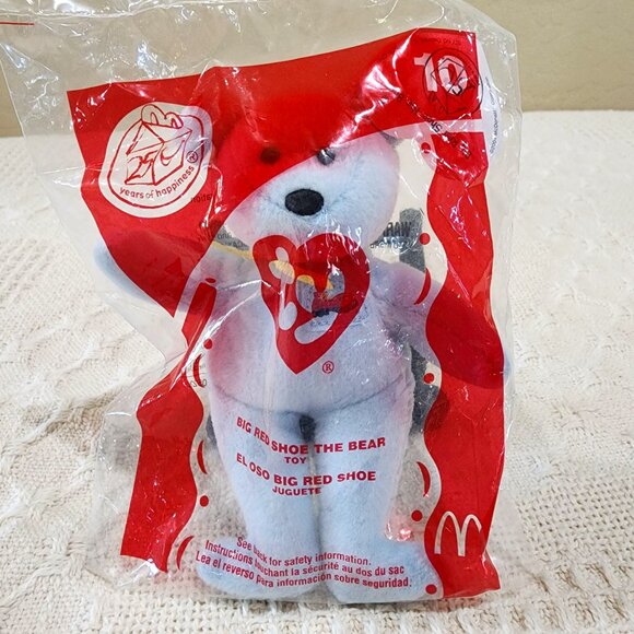 NIP - 2004 McDonalds TY Beanie Babies Happy Meal 25th BIG RED SHOE THE BEAR #10 - Picture 1 of 3